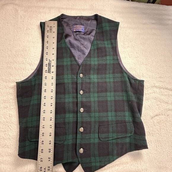 Pendleton Mens Virgin Wool Plaid Vest Green Black Button Front V-Neck Casual - Picture 8 of 8